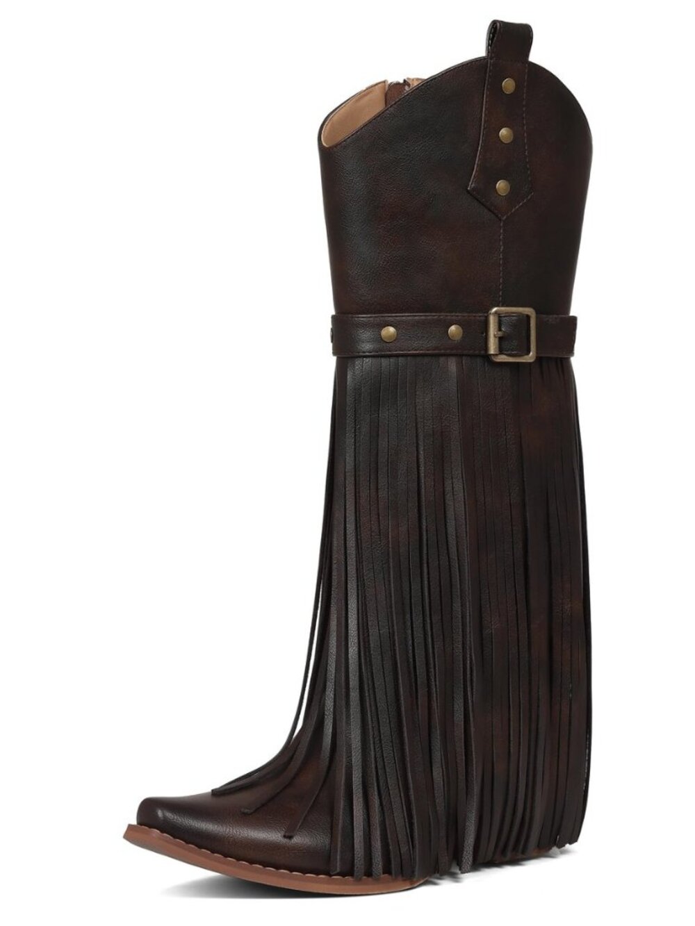 Cowgirl Boots Women Retro Block Chunky Suede Fringe Cowboy Boots